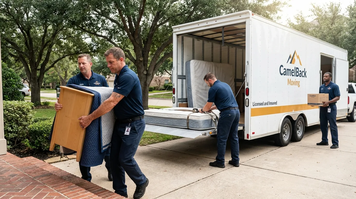 Crew loading residential truck for cross-state move from Hibbing, MN